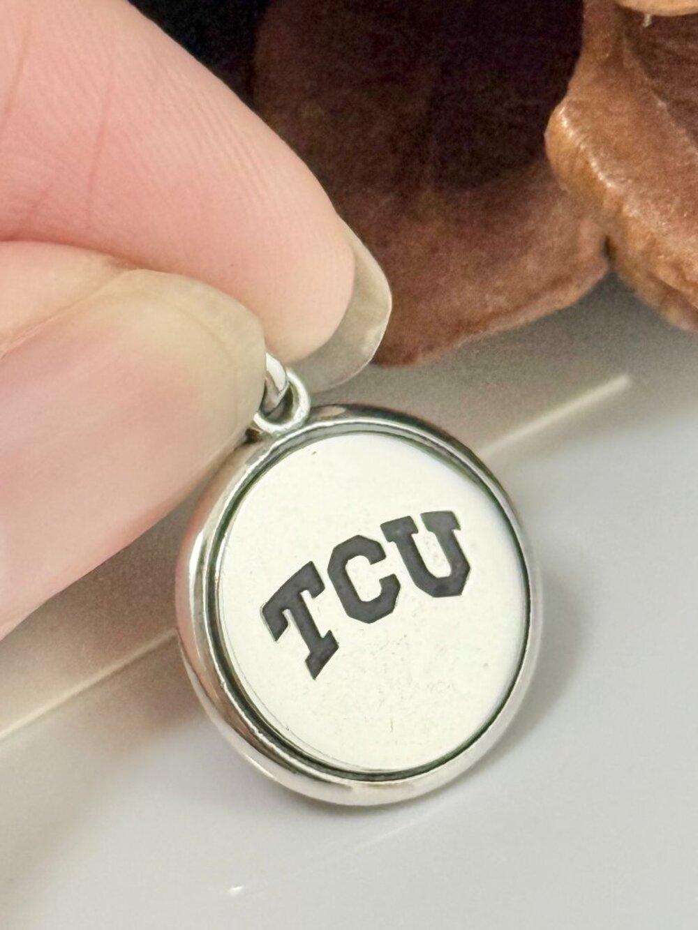 Texas Christian University Disc Charm Sterling Silver Dangle